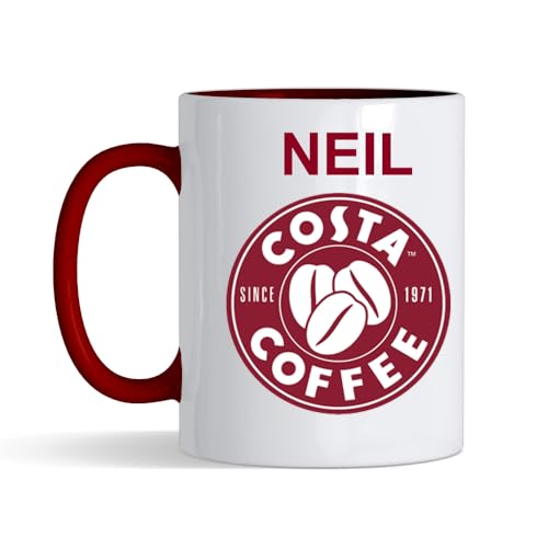 Giftme Personalised with Any Name Costa Unique Inside Coloured Ceramic Mug Coffee Tea Mug. (Burgundy Inside)