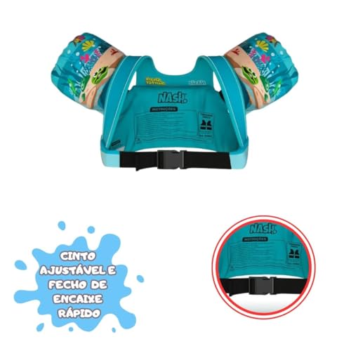Kit Bóia Infantil Ajustável Colete Salva Vidas com Bóia Auxiliar Piscina Nash (Tubarão)