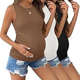 Ekouaer Maternity Tank Tops for Women 3 Pack Side Ruched Pregnancy Shirts Summer Mama Clothes L