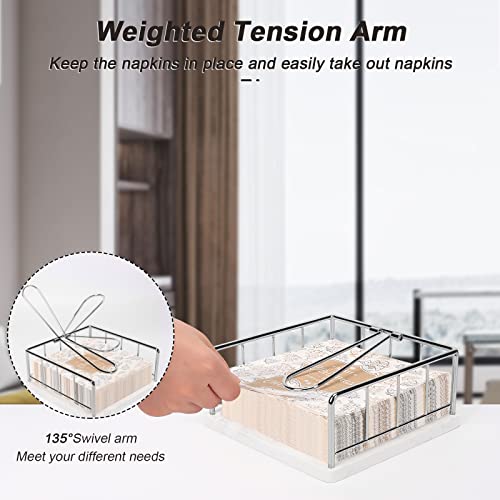 Livabber Flat Napkin Holder, Metal Kitchen Napkin Holder With Weighted Tension Arm Rustic Tissue Paper Dispenser For Countertop, Table Kitchen, Dining Room (With Marble Base, Chrome) #TOP3