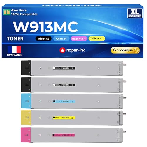 Pack 5 toners compatibles HP E78523dn W9130MC haute capacité pour imprimante Color LaserJet Managed