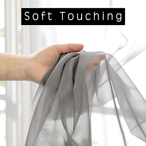 Image of OWENIE Grey Sheer Kitchen Valance for Windows Set of 2, Small Modern Rod Pocket Voile Valance Curtain Window Treatment Decor for Living Room Bathroom Cafe Laundry Basement, 42 inch W x 14 inch L