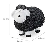 Relaxdays Gartenfigur Schaf, Tierfigur, frostsicher, wetterfest, handbemalte Gartendeko, innen & außen, Keramik, schwarz - 4