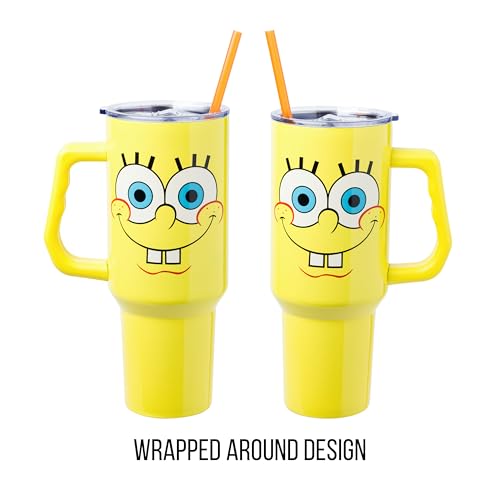 Image of Silver Buffalo SpongeBob SquarePants Stainless Steel Tumbler with Handle, Fits in Standard Cup Holder, 40 Ounces (Pack of 12)