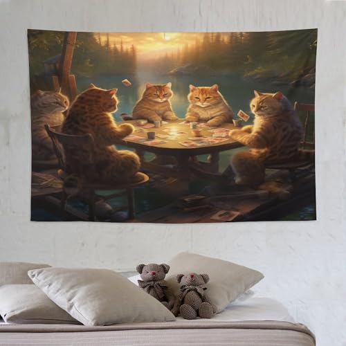 Tenture murale salon PAZZK et grande tapisserie chat mignon 150x230cm