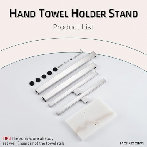 Image of KOKOSIRI Hand Towel Holder Stand Towel Rack with Marble Base, Bathroom Kitchen Vanity Polished Stainless Steel Towel Bar 15.7'' Height THS0001-SM-CH