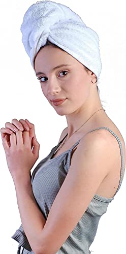 LLAMAXY 100% Pure Organic Cotton Hair Drying Towels - Adult Child Wraps Turban Quick Twist Rapid Dry Cap - 3 Pack White, Pink, Orange - Image 2