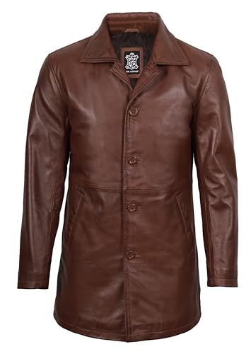 Image of fjackets Men's Leather Coat - Real Lambskin 3 /4 Length Long Jacket | Carcoat Style Outerwear