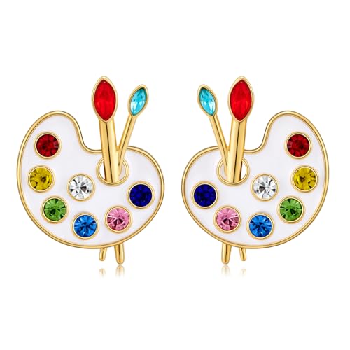 INNERDIVA Teacher Earrings for Women Artist Paint Palette And Brush Earrings Back To School Jewelry