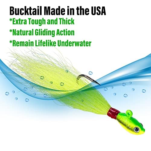 image for Dr.Fish 3 Pack Bucktail Jig Saltwater Fishing Jig Buck Tail Hair Lure 