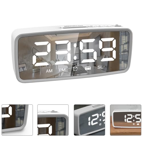 Reloj digital LED efecto espejo con diseño elegante y base estable para mesa de hogar 7