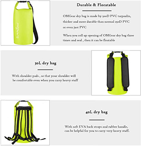 Image of OMGear Waterproof Dry Bag Backpack Phone Pouch 40L /30L /20L /10L /5L Floating Dry Sack for Kayaking Boating Outdoors Activities