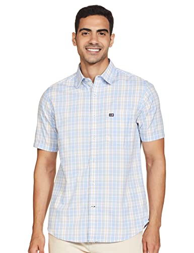 Image of Arrow Sports Checkered Oxford Slim Fit Casual Shirt Blue