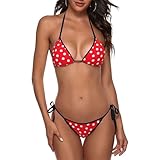 Red and White Polka Dot Fashion Boxing Bikini Women Halterneck Top and Set Swimsuits Beach Swimming Black One Size