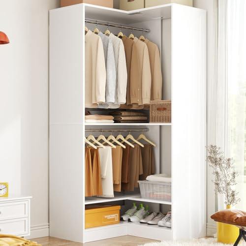 Homieasy Corner Closet System Modular with Upper & Lower Hanging