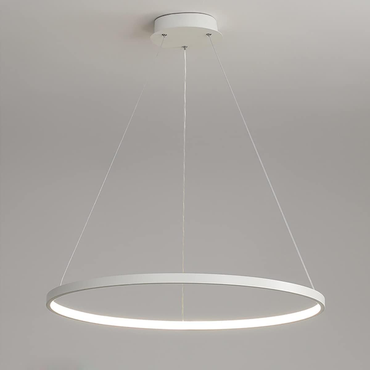 LED Modern Round Pendant Lamp Dimmable with Remote Control Pendant Lamp Height Adjustable Ceiling Light Dining Table Chandelier for Living Room Dining Room Office Bedroom Lighting (White, L80cm)