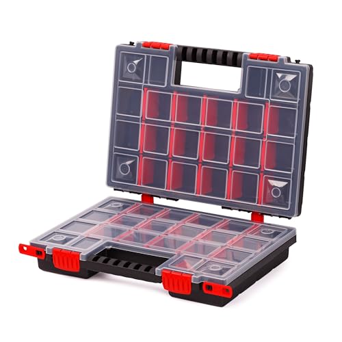 MIVOS Caja organizadora de doble cara 344 x 249 x 100 mm - Caja surtida de 2 caras para accesorios y piezas pequeñas - Caja de tornillos, clasificadora con 40 compartimentos ajustables