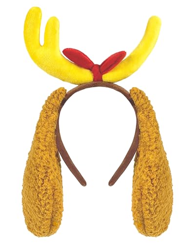 QLINLEAF Halloween Deer Antler Headband with Dog Ears Puppy Dog Ears Headband Reindeer Costume Accessories Christmas Party Favors Women Men