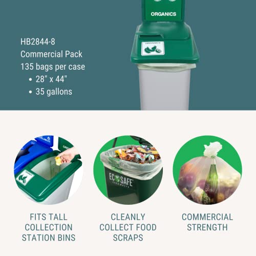 Image of EcoSafe-6400 HB2844-8 Certified Compostable Bag - 28x44 inch Green Bags for 23 Gallon Bin - Extra Strong Leak, Puncture and Tear Resistant Food Scraps Bin Liners, Pack of 135