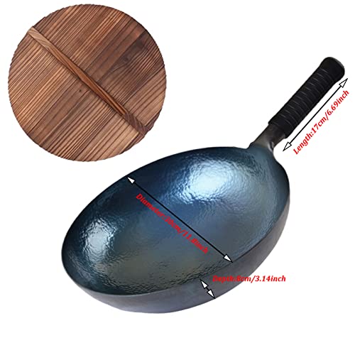 Wok redondo de hierro martillado 30 cm con tapa de madera miniatura 3