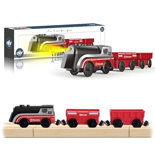 DxxD Eisenbahn Elektrische lok Holzeisenbahn Zug Spielzeug, Batteriebetriebenes...