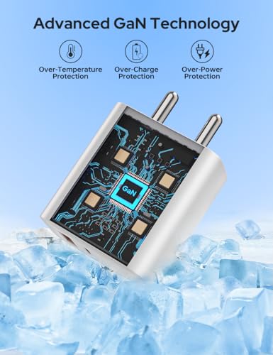 Image of COSTAR 65W GaN Fast Charger Type C with 1.2m 3A Fast Charging Type C Cable, QC /PD Dual Port USB A + Type C, Power Adapter Plug Wall Charger for Laptop, iPhone, Samsung, Realme, Xiaomi and Vivio Oppo