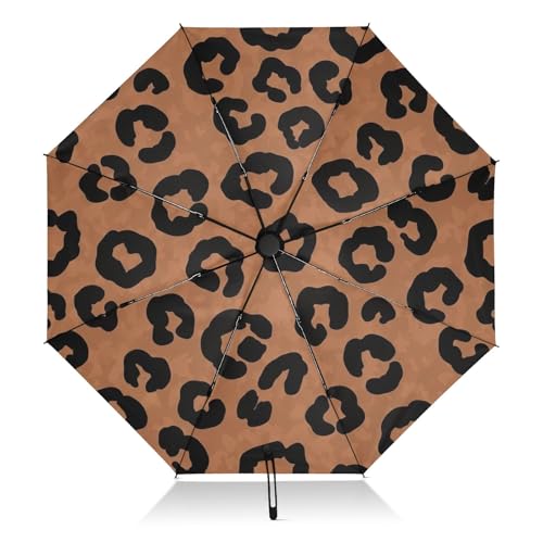 Parapluie pliable marron GAIREG à pois léopard automatique