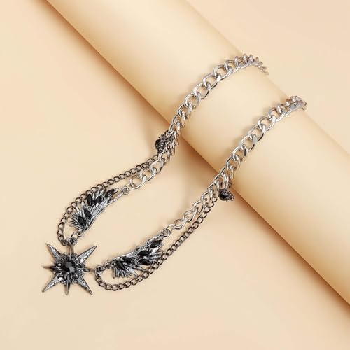 Image of Gothic Necklace for Men & Women, Dark Aesthetic Layered Chain Jewellery, Bold Streetwear Accessory, Unisex Gothic Jewellery for Casual & Y2K Fashion Outfits, Alloy Material