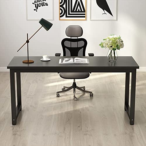 Tribesigns Modern Computer Desk, 63 Inch Large Office Desk Computer Table Study Writing Desk Workstation For Home Office, Black Metal Frame #TOP5