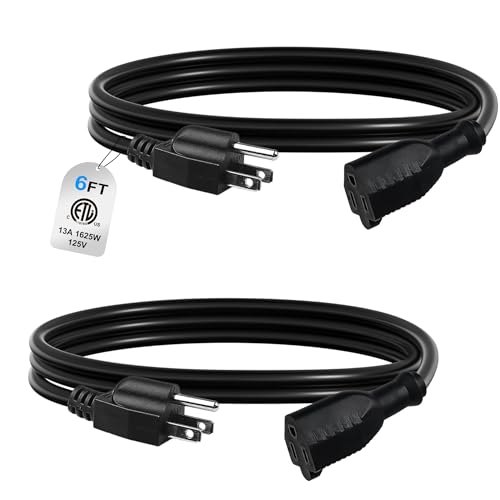 BN-LINK 6ft Indoor Outdoor Extension Cord 16/3 SJTW 2 Pack Black 3-Prong Weather Resistant & Flame Retardant for Indoor Garden Landscaping & Holiday Decorations ETL