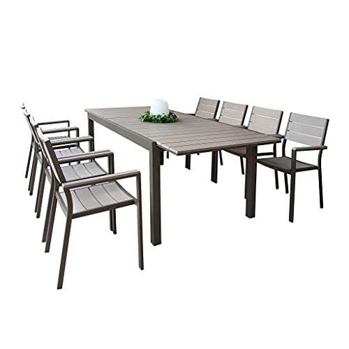 ✅Dal design mozzafiato Set Tavolo e sedie da Giardino per Esterno in Alluminio cm 180/240 x 100 x 73 h con 8 sedute Colore Taupe