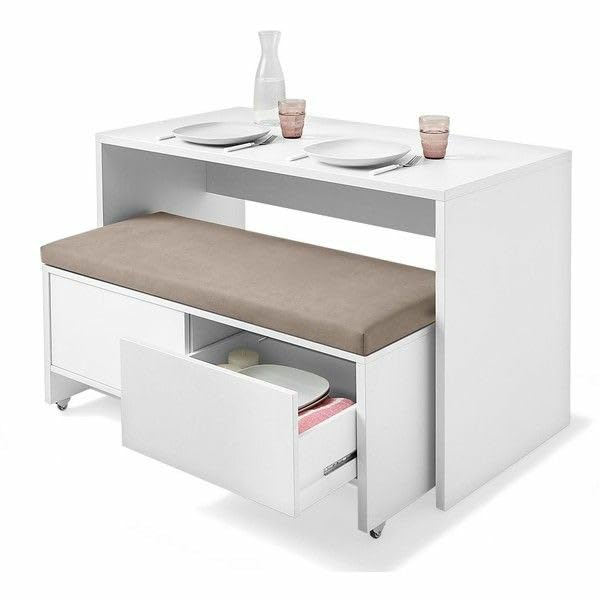 LA HEAVEN'S Wood Space Saving Two Seater Dining Table with Storage Seat | Multicolor | 4’ X 2’ | LH-SS-118