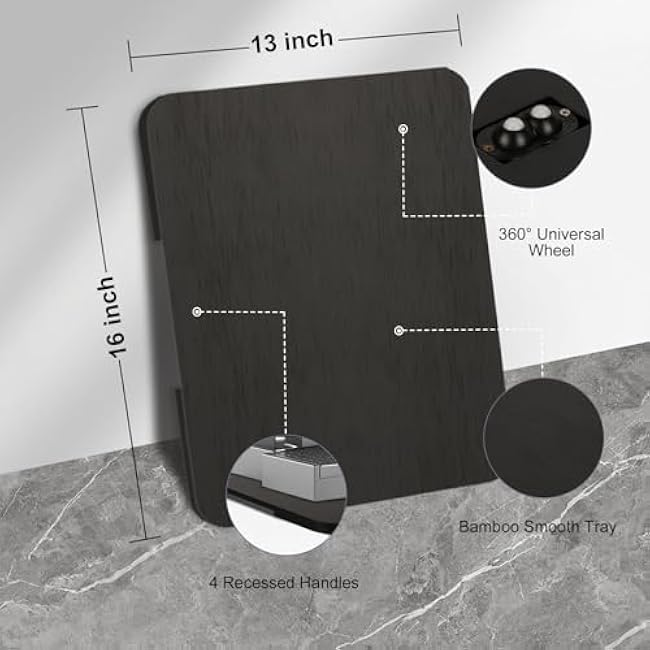 Appliance Slider 360¡ã Rolling Tray for Coffee Maker - Bamboo Countertop Sliding Tray with Universal Wheels, 13x16 Inch Black Coffee Mat for Black Espresso Machine Accessories