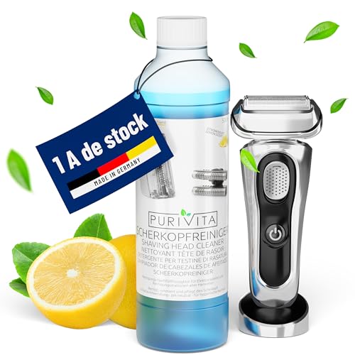 PURIVITA® Limpiador de Cabezales de Afeitado [500ML] - Liquido para Limpiar Maquina de Afeitar - Compatible con Cartuchos de Limpieza Braun Clean & Renew & Philips Series - Limpiador