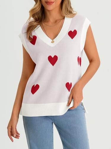 Image of Saodimallsu Womens V Neck Sweater Vest Oversized Ribbed Knit Sleeveless Casual Loose Fit Pullover Tank Top