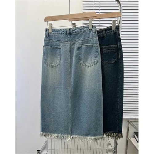 Women Summer Plus Size Denim Mini Skirt High Waist Fringed Split Hip Concealing Half-Length Skirts2