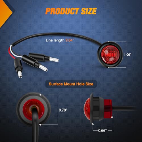 Image of Nilight 3 /4 inch Round Marker Light 10PCS Red LED 3 Connectors Brake Lights | Bullet Clearance Lights IP68 Waterproof For Trailer Truck Camper Van Boat Bus