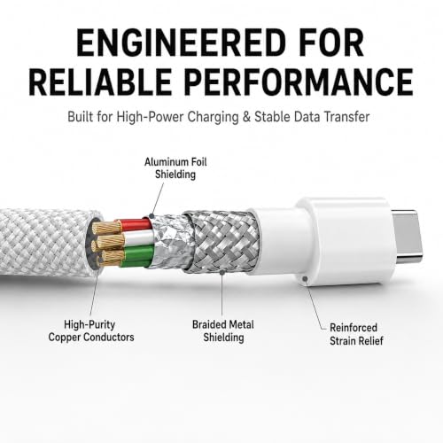 Image of Novobit 100W Type C to C PD Fast Charging Cable Compatible with Apple iPhone 17 /17 Air /17 Pro /17 Pro Max, 16 /15 Series, MacBook, iPad, Type C Laptops & Other USB C Devices