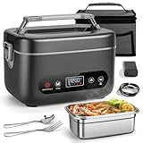 Electric Lunch Box for Men, 1.2L Cordless Heated Lunch Box, 24000mAh Rechargeable Portable Food Warmer with Auto Temperature Control, 5-Sided Heating, Leakproof, for Office, Outdoors & Truck, Black