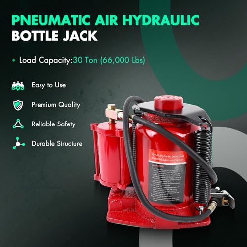 Pneumatic Air Hydraulic Bottle Jack with Manual Hand Pump 30 Ton (66 000 LBS) for Heavy Duty Auto Truck Travel Trailer Repair Lift Red Ideal for Car, Pickup, SUV, Industrial Engineering by SCITOO - Image 2