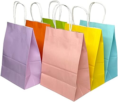 30 Pcs Kraft Paper Gift Wrap Bags Party Favor Bags with Handle 6 Colors (Rainbow)