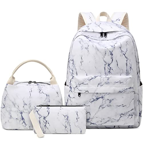 Joyfulife Marble Backpack for Girls Kids School Backpack Student Bookbags Teens Girls Backpack with Lunch Box and Pencil Bag