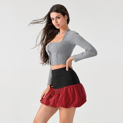 Women's Y2K Bubble Mini Skirt High Waist Pleated Ruffle Hem Puffy Casual Summer Short A-Line Skirt Streetwear3