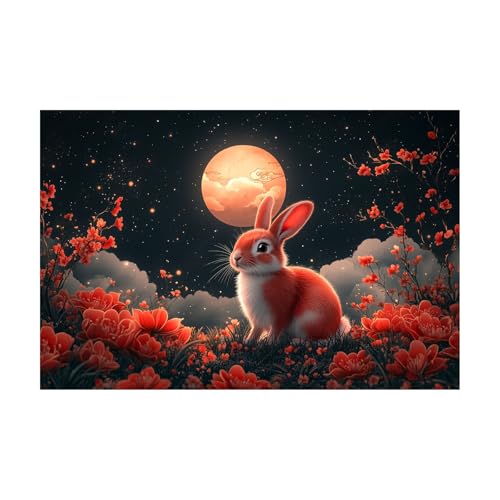 Impression sur toile lapin mignon 60x80cm rouge pour decoration murale de salon et chambre