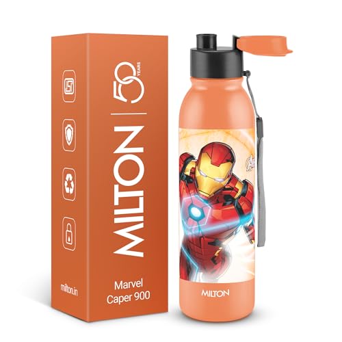Image of MILTON Marvel Caper 1000 Stainless Steel Water Bottle 870 ml, Single Walled, ISI Certified I Leak Proof Lid, Rust Proof I For School, Office, Gym I Orange