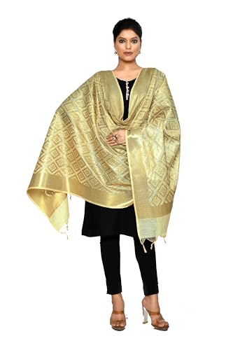 Cotton Banarasi Dupatta for Women, Shawl Scarf Wrap Chunni (Beige-4)2