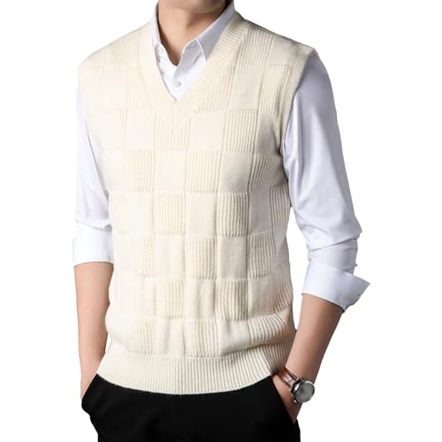 JEShifangjiusu Men's V Neck Sweater Vest Checkered Sleeveless Pullover Knitwear Business Casual Knitted Tank Top