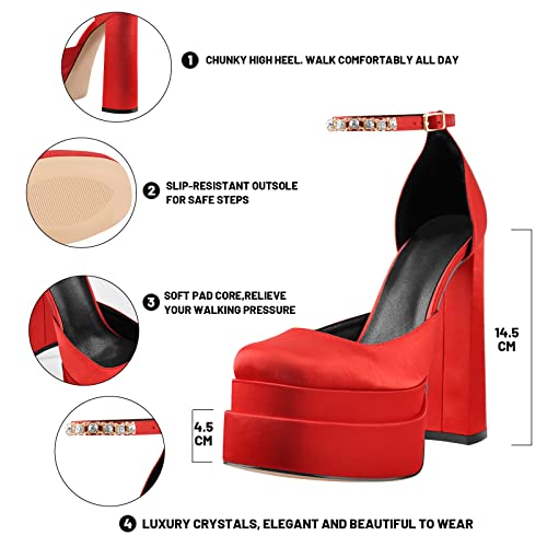 Onlymaker Women's Square Toe Queen Ankle Strap Platform Sandals High Heeled Crystal Stiletto Party Pumps Black Size 9 #TOP5