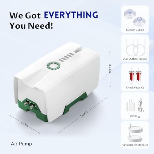 Image of Ghosthorn Quiet AC /DC Aquarium Air Pump Battery Powered Aquarium Bubbler with 87 Hours Battery Life 2-Outlet Rechargeable Bait Aerator Adjustable Oxygen Pump, Power Outages and Emergency