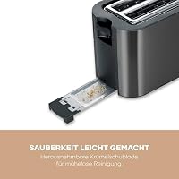 Severin Automatik-Langschlitztoaster, Toaster mit Brötchenaufsatz, hochwertiger Edelstahl Toaster mit großen Röstkammern und 1400 W Leistung, Auftau-Funktion, dark inox/schwarz, AT 9341 – Ansicht 6
